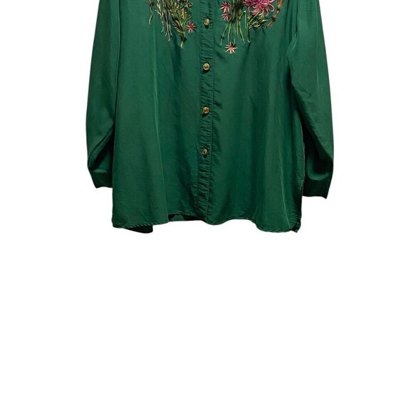 Bob Mackie Wearable Art Embroidered Vintage Button Down Blouse Green Size 1X - Picture 4 of 12